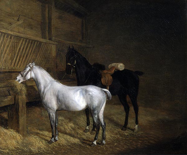 A Grey Pony and a Black Charger in a Stable, 1804 | Jacques-Laurent Agasse