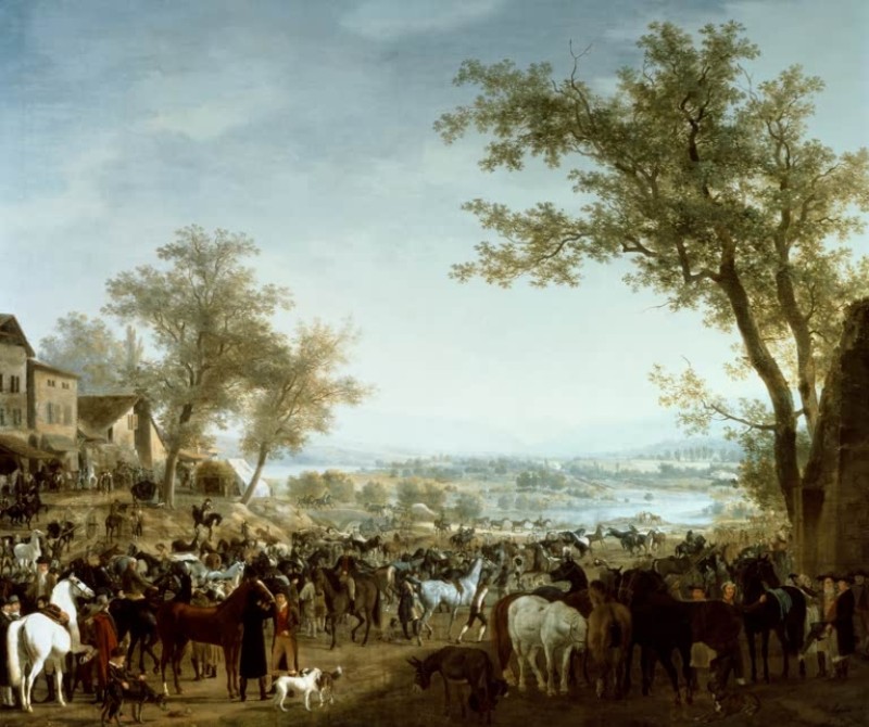 PferdeMarkt in Gaillard, c.1799 | Jacques-Laurent Agasse | Giclée Leinwand-Kunstdruck