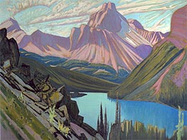 Lake O'Hara and Cathedral Mountain, Rockies, 1928 von James Edward Hervey Macdonald | Leinwand Kunstdruck