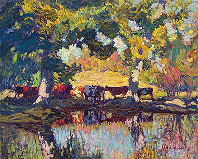 Cattle by the Creek, 1918 | James Edward Hervey Macdonald | Giclée Leinwand Kunstdruck
