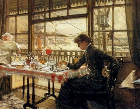 Zimmer mit Blick auf den Hafen, c.1876/78 | Joseph Tissot | Giclée Leinwand Kunstdruck