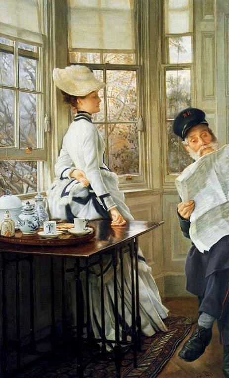 Reading the News, c.1874 | Joseph Tissot | Giclée Leinwand Kunstdruck
