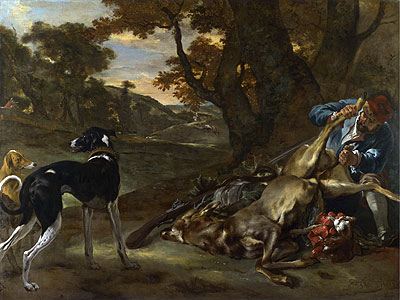 Ein Jäger zerlegt ein totes Reh mit zwei Hirschhunden, c.1647/60 | Jan Baptist Weenix