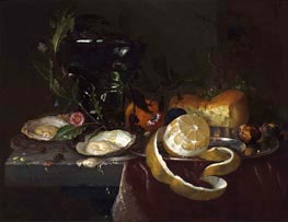 Still Life with Oysters and a Peeled Lemon, n.d. von Jan Davidsz de Heem | Leinwand Kunstdruck
