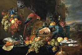 Sumptuous Still Life with Parrot | Jan Davidsz de Heem | Painting Reproduction