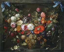 A Festoon of Fruit and Flowers in a Marble Niche | Jan Davidsz de Heem | Painting Reproduction