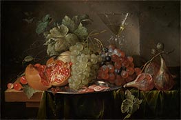 Fruchtstillleben mit gefülltem Weinglas, 1649 von Jan Davidsz de Heem | Leinwand Kunstdruck