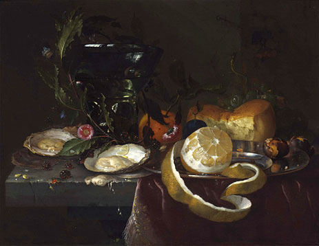 Still Life with Oysters and a Peeled Lemon, n.d. | Jan Davidsz de Heem | Giclée Leinwand Kunstdruck
