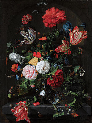 Flowers in a Glass Vase, c.1660 | Jan Davidsz de Heem | Giclée Leinwand Kunstdruck