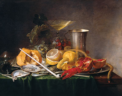 Still Life, Breakfast with Glass of Champagne and Pipe, 1642 | Jan Davidsz de Heem | Giclée Leinwand Kunstdruck