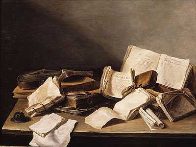 Still Life with Books, 1628 | Jan Davidsz de Heem | Giclée Leinwand Kunstdruck
