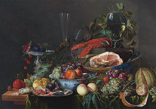 Still Life with Ham, Lobster and Fruit, c.1653 | Jan Davidsz de Heem | Giclée Canvas Print
