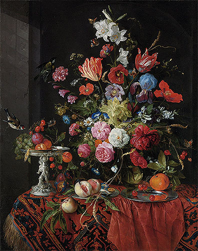 Flowers in a Glass Vase with Birds, undated | Jan Davidsz de Heem | Giclée Canvas Print