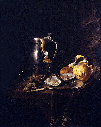 Still Life with a Pewter Jug, Oysters and a Lemon, 1633 | Jan Davidsz de Heem | Giclée Canvas Print