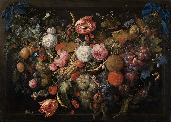 Jan Davidsz de Heem | Girlande von Blumen und Früchten, c.1672 | Giclée Leinwand Kunstdruck
