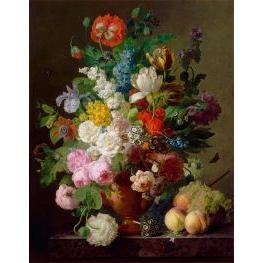 Vase mit Blumen, Trauben und Pfirsichen - Jan Frans van Dael