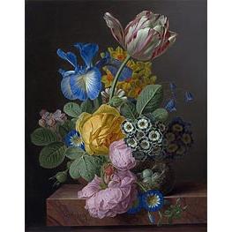 A Vase of Flowers with a Bird's Nest on a Marble Ledge - Jan Frans van Dael