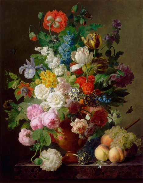 Jan Frans van Dael | Vase of Flowers, Grapes and Peaches, 1810 | Giclée Canvas Print