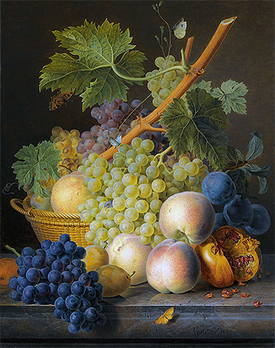 Jan Frans van Dael | Still Life with Basket of Grapes and Peaches, 1809 | Giclée Leinwand Kunstdruck