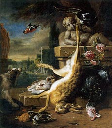 Toter Hase und Hund, 1717 von Jan Weenix | Leinwand Kunstdruck