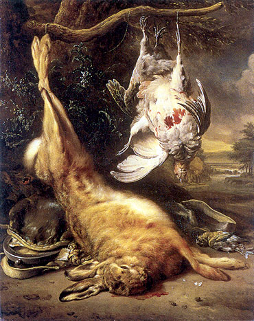 Toter Hase und Rebhühner, 1702 | Jan Weenix | Giclée Leinwand Kunstdruck