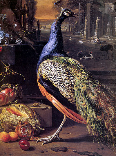 Blumen auf einem Brunnen mit einem Pfau (Detail), c.1700/10 | Jan Weenix