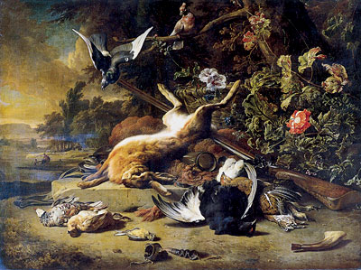 Stillleben mit totem Hasen und kleinen Vögeln, c.1700 | Jan Weenix | Giclée Leinwand Kunstdruck