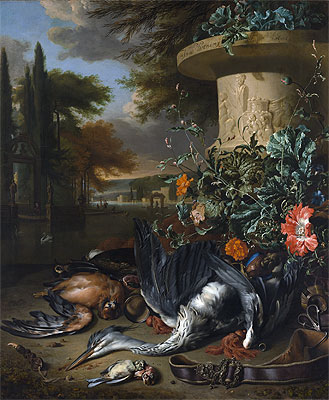Falconer's Bag (Gamepiece with a Dead Heron), 1695 | Jan Weenix | Giclée Leinwand Kunstdruck