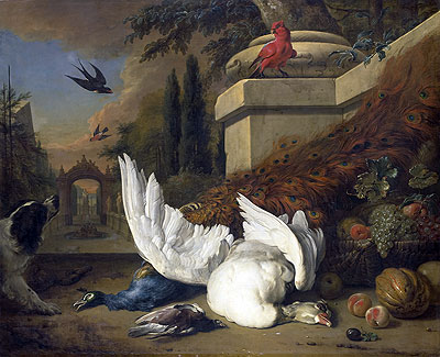 A Dog at a Dead Goose and a Peacock, c.1660/19 | Jan Weenix | Giclée Canvas Print