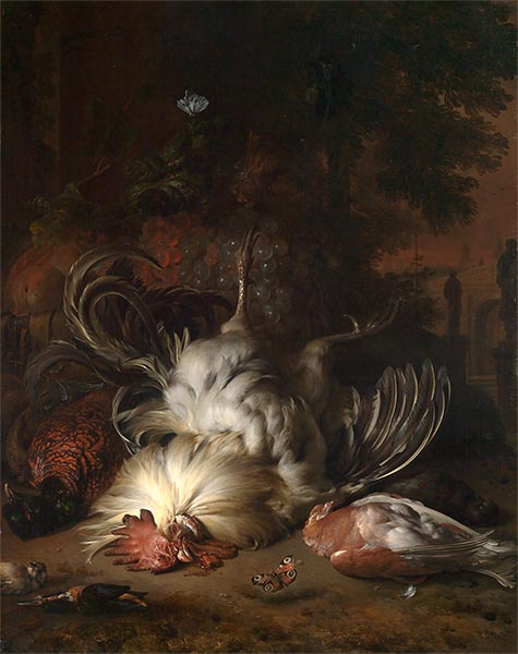 Jan Weenix | Stilleben mit totem weissem Hahn, 1685 | Giclée Leinwand Kunstdruck