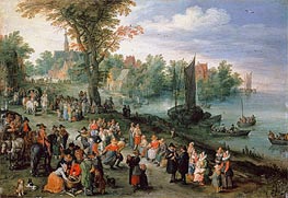 Wooded River Landscape with Peasants and Travellers, Undated by Jan Bruegel the Elder | Canvas Print