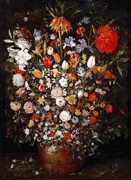 Flowers in a Wooden Vessel | Jan Bruegel the Elder | Painting Reproduction