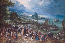 Harbour Scene with Christ preaching | Jan Bruegel the Elder | Painting Reproduction