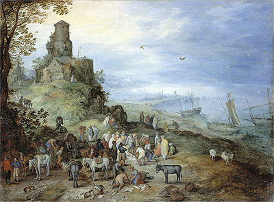 Coastal Landscape with the Calling of St. Peter and Andrew, 1608 | Jan Bruegel the Elder | Giclée Leinwand Kunstdruck