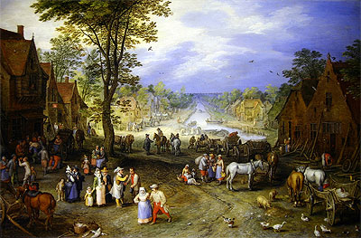 Village Scene with Canal Beyond, 1609 | Jan Bruegel the Elder | Giclée Leinwand Kunstdruck