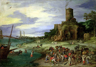 Fischer an der Küste (Küstenlandschaft mit dem Grabmal des Scipion), 1607 | Jan Bruegel the Elder