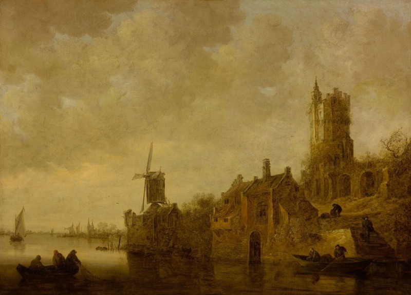 Flusslandschaft mit Mühle und Burgruine von Jan van Goyen, 1644 - Kunstdruck auf Leinwand