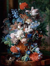 Bouquet of Flowers Against a Park Landscape | Jan van Huysum | Painting Reproduction