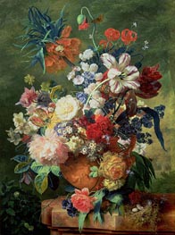 Still Life of Flowers and a Bird's Nest on a Pedestal | Jan van Huysum | Painting Reproduction