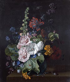 Hollyhocks and Other Flowers in a Vase | Jan van Huysum | Painting Reproduction