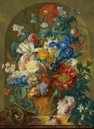 Flowers in a Terracotta Vase and a Bird's Nest, 1734 by Jan van Huysum | Canvas Print