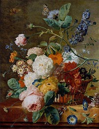 Jan van Huysum | Basket of Flowers with Butterflies | Giclée Canvas Print