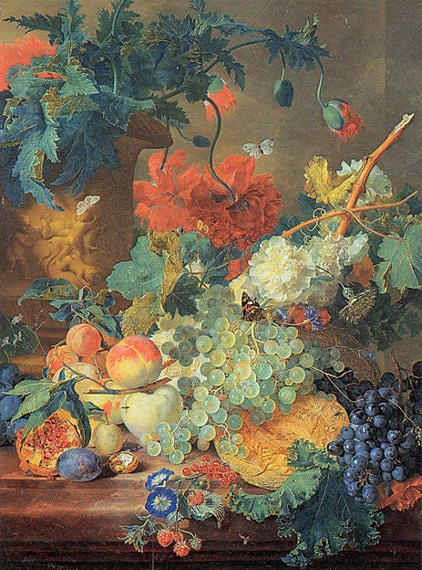 Früchte und Blumen, c.1720 | Jan van Huysum | Giclée Leinwand Kunstdruck