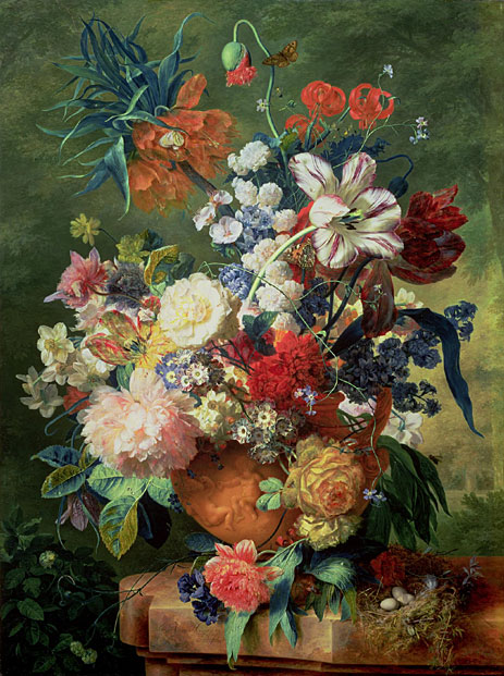 Still Life of Flowers and a Bird's Nest on a Pedestal, n.d. | Jan van Huysum | Giclée Canvas Print