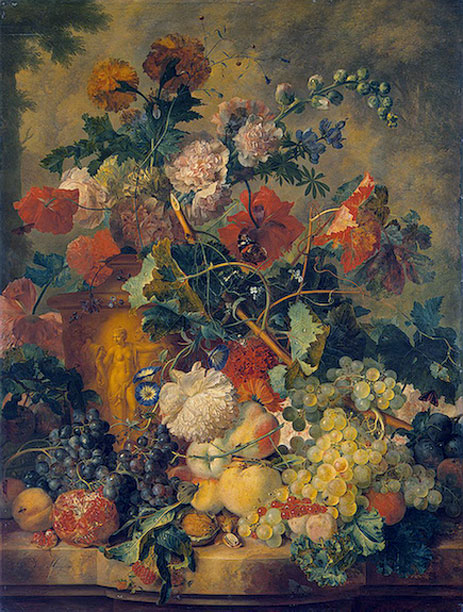 Blumen und Früchte, 1723 | Jan van Huysum | Giclée Leinwand Kunstdruck