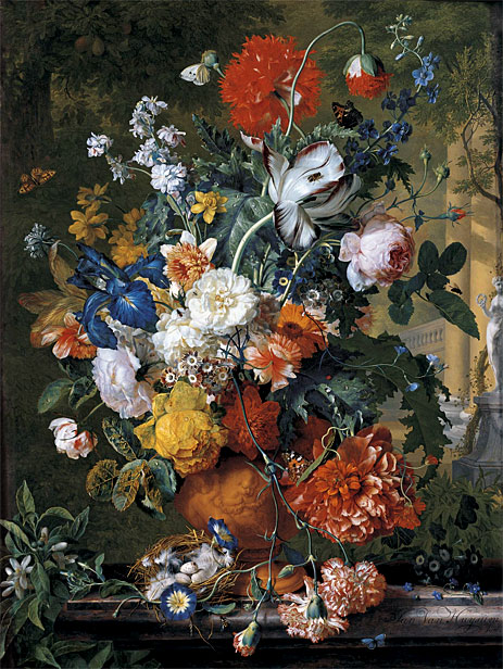 Flowers in a Terracotta Vase on a Marble Ledge, 1730 | Jan van Huysum