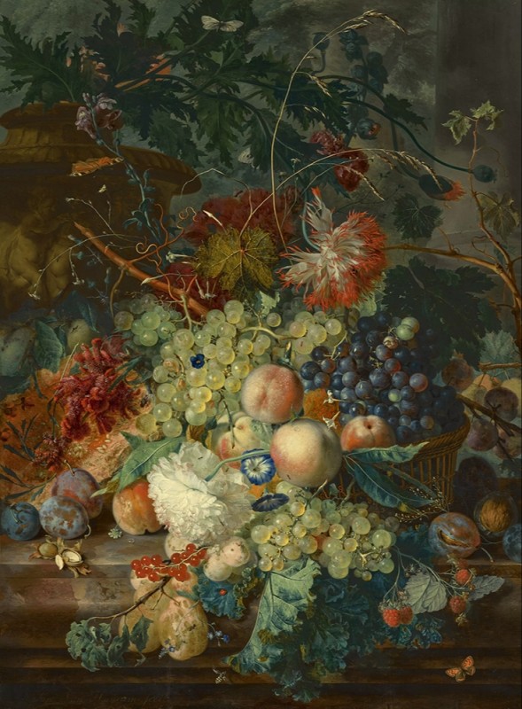 A Still Life of Fruit in a Basket With Flowers And Other Fruit, n.d. | Jan van Huysum | Giclée Canvas Print