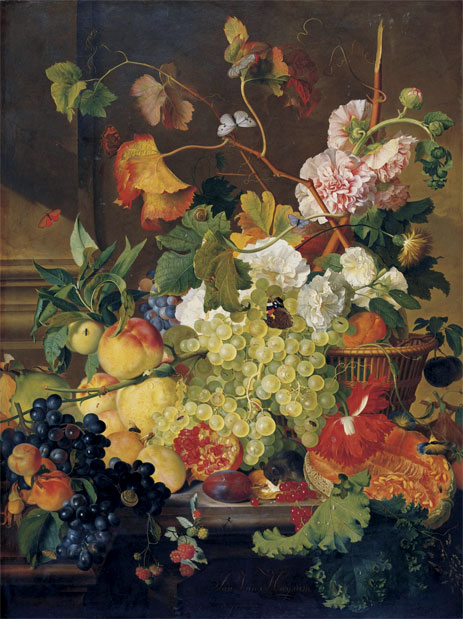 Still Life of Grapes Peaches a Melon and other Fruit, c.1727/28 | Jan van Huysum
