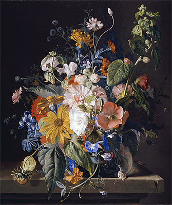 Flowers in a Vase with a Snail on a Ledge, n.d. | Jan van Huysum