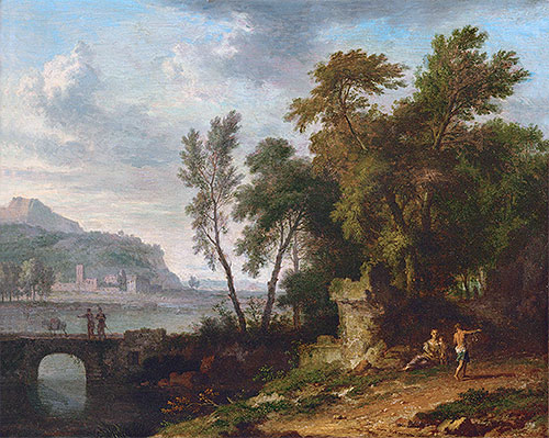 Landscape with Figures, Ruins and Bridge, c.1709/30 by Jan van Huysum | Canvas Print